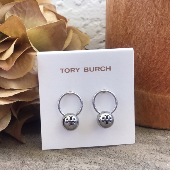 TORY BURCH • Silver Logo Bead Earrings - Picture 7 of 8